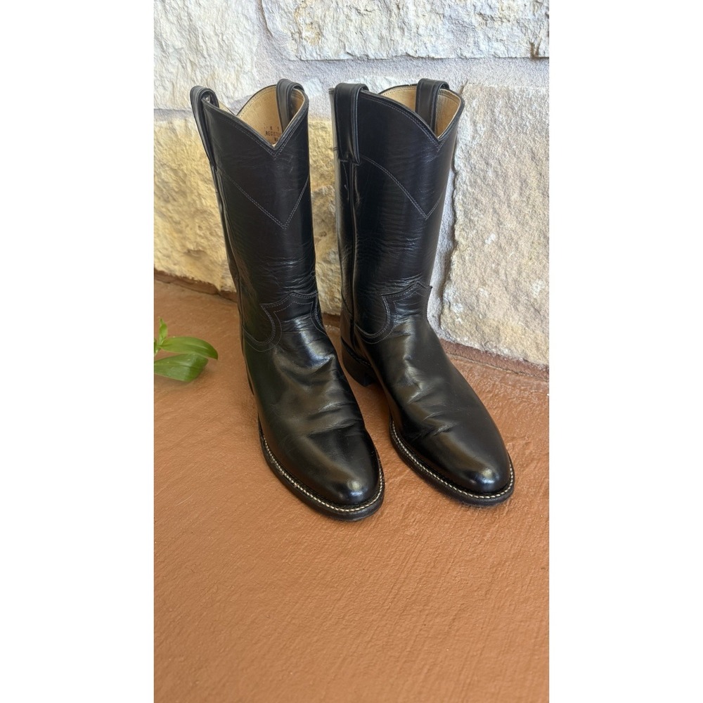 WOMENS JUSTIN L3703 BLK LEATHER PULL ON ROPER COWBOY WESTERN BOOTS SZ 6.5 B